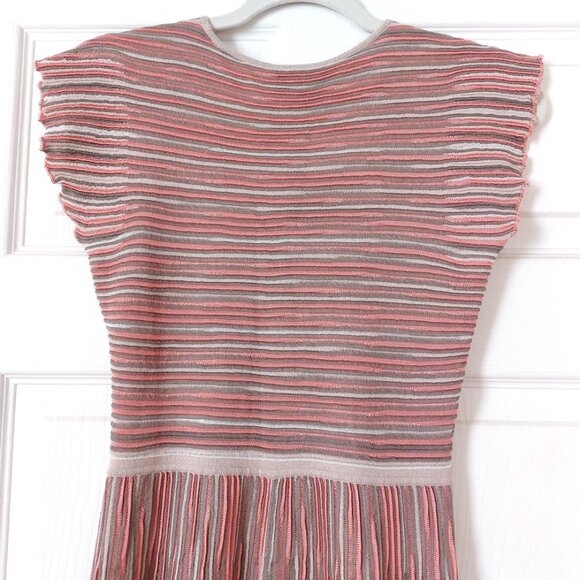 Pink and Grey Knitted Striped Pleated Dress - Picture 11 of 14